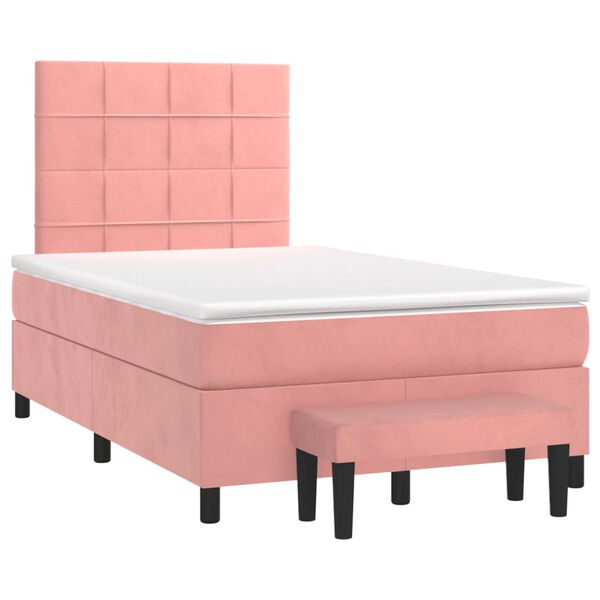 vidaXL Sommier &agrave; lattes de lit avec matelas rose 120x190 cm velours