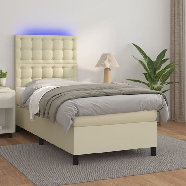 vidaXL Sommier &agrave; lattes de lit avec matelas et LED Cr&egrave;me 80x200 cm