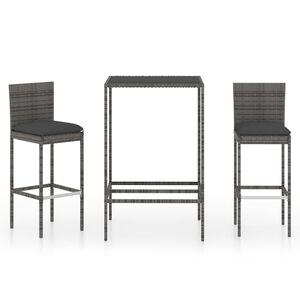 vidaXL Ensemble de bar de jardin 3 pcs et coussins Résine tressée Gris