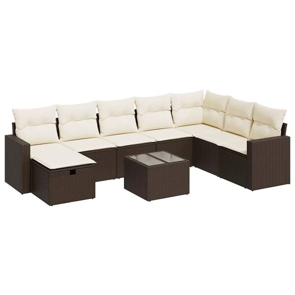 vidaXL Salon de jardin 8 pcs avec coussins marron r&eacute;sine tress&eacute;e