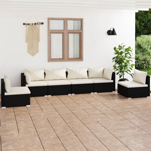vidaXL Salon de jardin 6 pcs avec coussins R&eacute;sine tress&eacute;e Noir