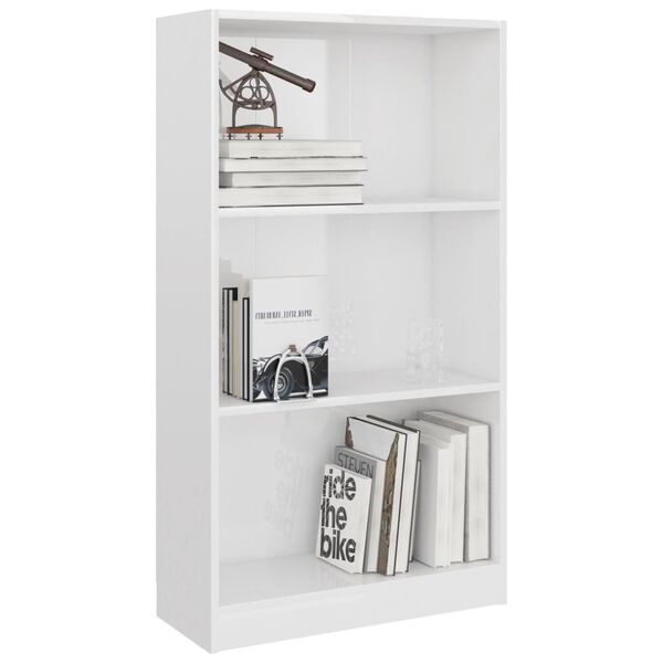 vidaXL Biblioth&egrave;que 3 niveaux Blanc brillant 60x24x109 cm Bois