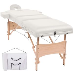 vidaXL Table de massage pliable &agrave; 3 zones 10 cm d'&eacute;paisseur Blanc