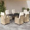vidaXL Ensemble &agrave; manger de jardin et coussins 7 pcs beige poly rotin