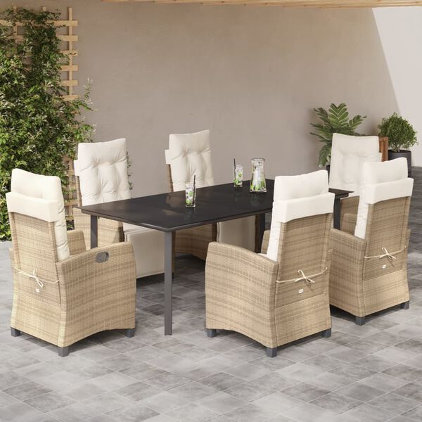 vidaXL Ensemble &agrave; manger de jardin et coussins 7 pcs beige poly rotin