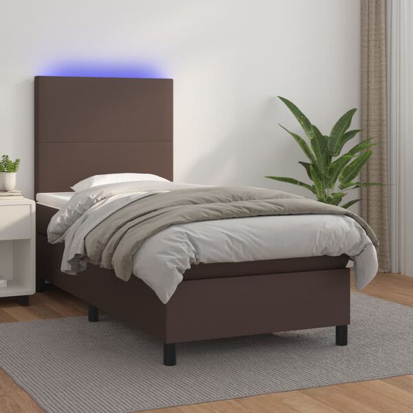 vidaXL Sommier &agrave; lattes de lit avec matelas et LED Marron 80x200 cm