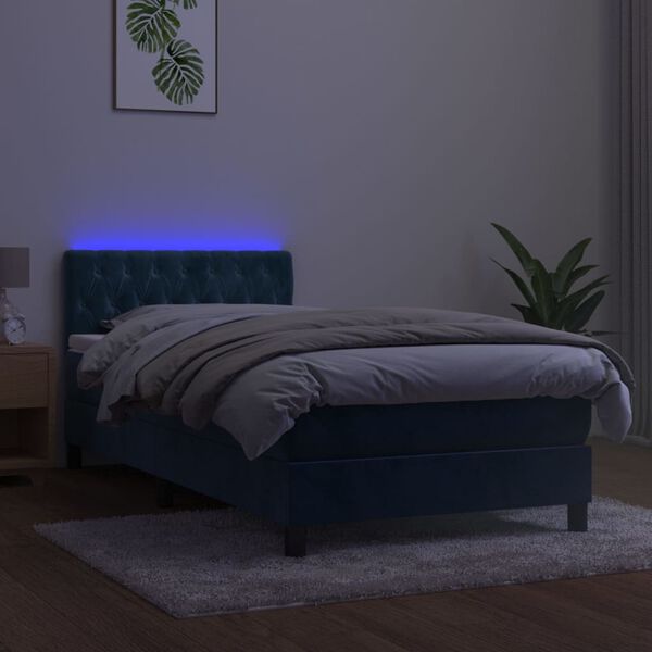 vidaXL Sommier &agrave; lattes de lit avec matelas LED Bleu fonc&eacute; 100x200 cm
