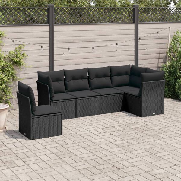 vidaXL Salon de jardin 6 pcs avec coussins noir r&eacute;sine tress&eacute;e