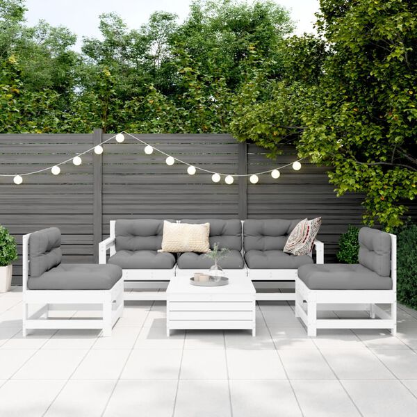 vidaXL Salon de jardin 6 pcs blanc bois de pin massif