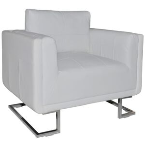 vidaXL Fauteuil cube avec pieds chrom&eacute;s Blanc Similicuir