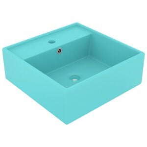 vidaXL Lavabo carr&eacute; &agrave; trop-plein Vert clair mat 41x41 cm C&eacute;ramique