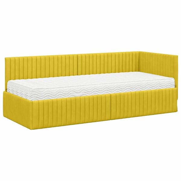 vidaXL Cadre de lit d'angle avec matelas 2 pcs Jaune Velours