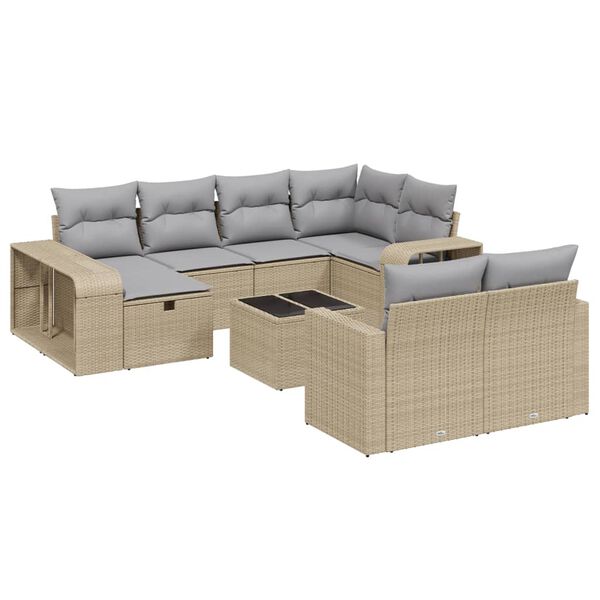 vidaXL Salon de jardin 11 pcs avec coussins beige r&eacute;sine tress&eacute;e