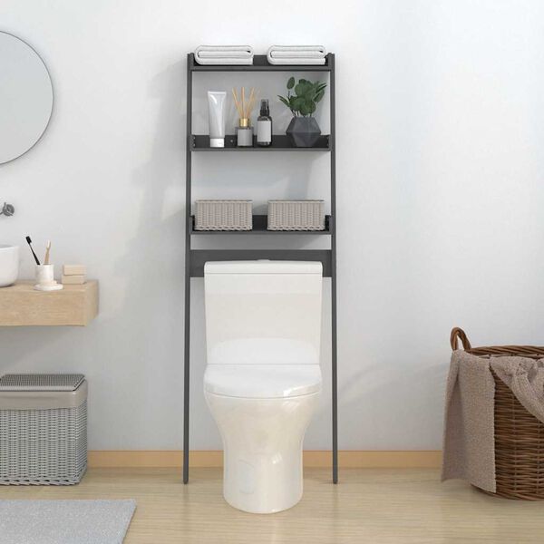 vidaXL &Eacute;tag&egrave;re de toilette Gris 63,5x32x179 cm Bois de pin massif