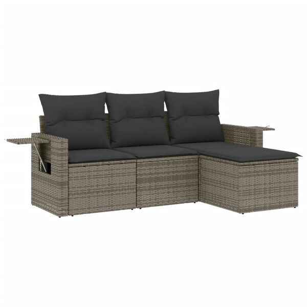 vidaXL Salon de jardin 4 pcs avec coussins gris r&eacute;sine tress&eacute;e