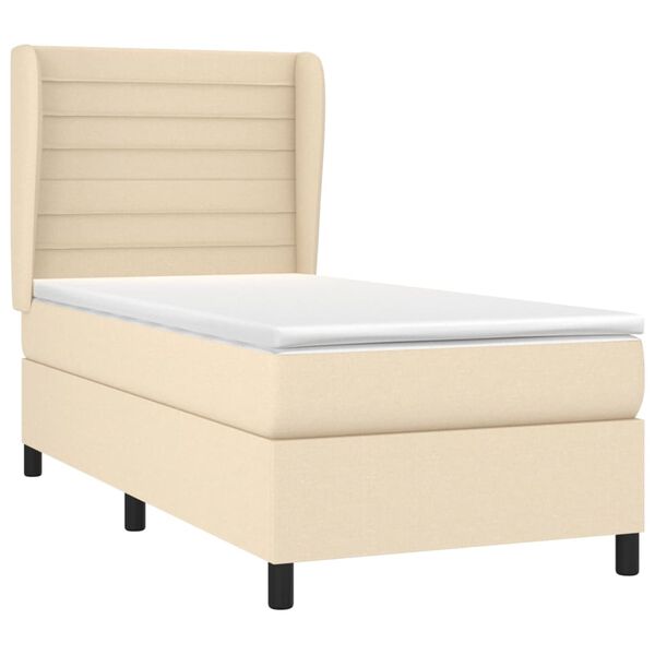 vidaXL Sommier &agrave; lattes de lit avec matelas Cr&egrave;me 100x200 cm Tissu