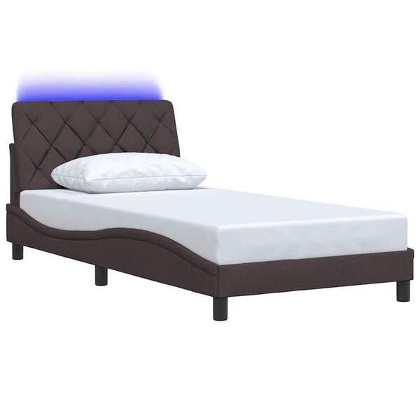 vidaXL Cadre de lit avec LED sans matelas marron fonc&eacute; 100x200cm tissu
