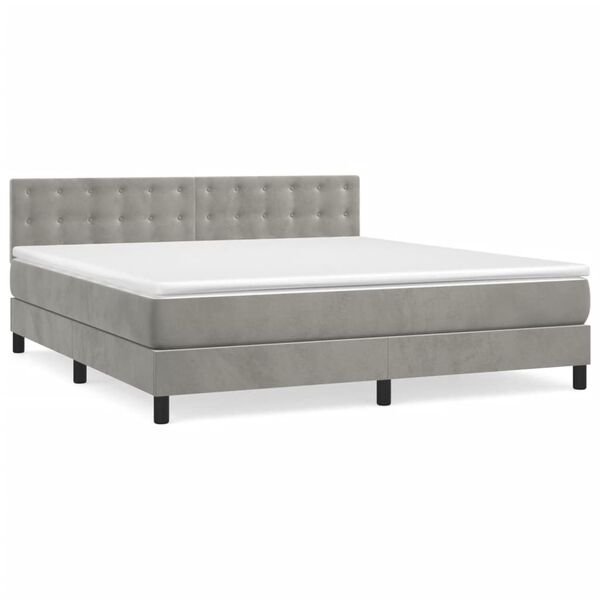 vidaXL Sommier &agrave; lattes de lit et matelas Gris clair 160x200cm Velours
