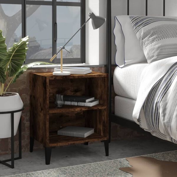 vidaXL Table de chevet avec pieds en m&eacute;tal Ch&ecirc;ne fum&eacute; 40x30x50 cm