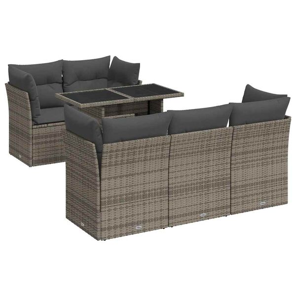 vidaXL Salon de jardin 6 pcs avec coussins gris r&eacute;sine tress&eacute;e