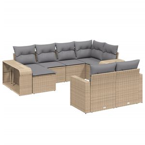 vidaXL Salon de jardin avec coussins 10 pcs beige r&eacute;sine tress&eacute;e