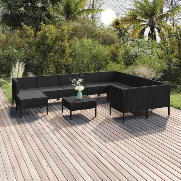 vidaXL Salon de jardin 11 pcs avec coussins R&eacute;sine tress&eacute;e Noir