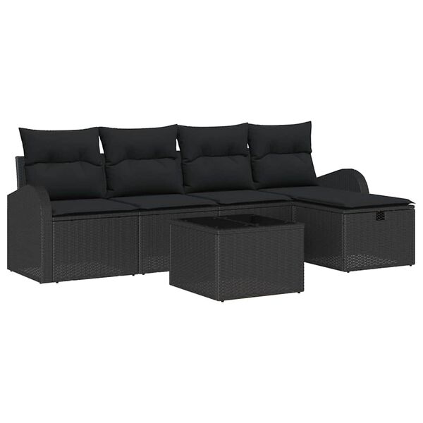 vidaXL Ensemble de canap&eacute; de jardin avec coussin 6 pcs Noir Poly rotin