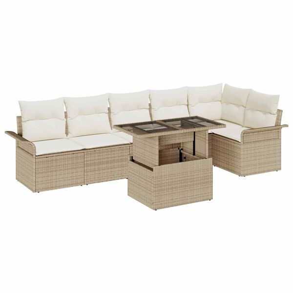 vidaXL Ensemble de canap&eacute; de jardin 7 pcs Beige Poly rotin