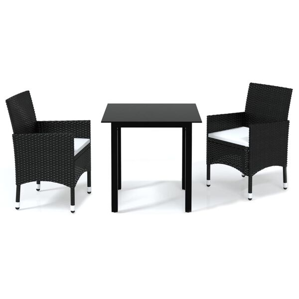 vidaXL Ensemble &agrave; d&icirc;ner de jardin avec coussins 3 pcs poly rotin noir