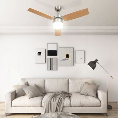 vidaXL Ventilateur de plafond lampe et télécommande 108cm Marron clair