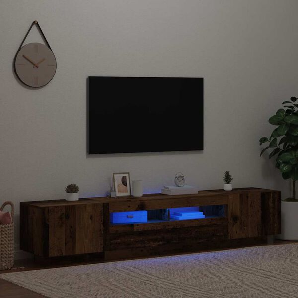 vidaXL Meuble TV avec lumi&egrave;res LED vieux bois bois d'ing&eacute;nierie