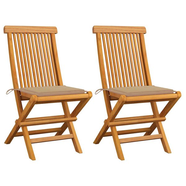 vidaXL Chaises de jardin et coussins beige lot de 2 Bois teck massif