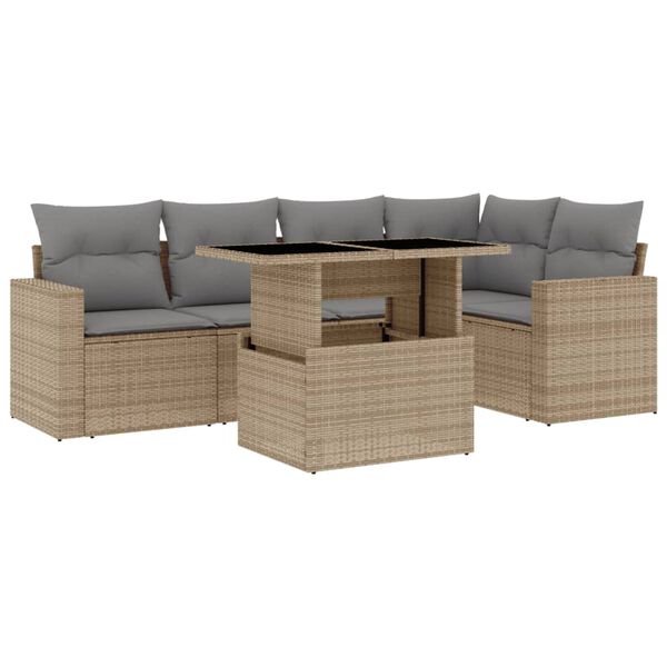 vidaXL Salon de jardin avec coussins 6 pcs beige r&eacute;sine tress&eacute;e