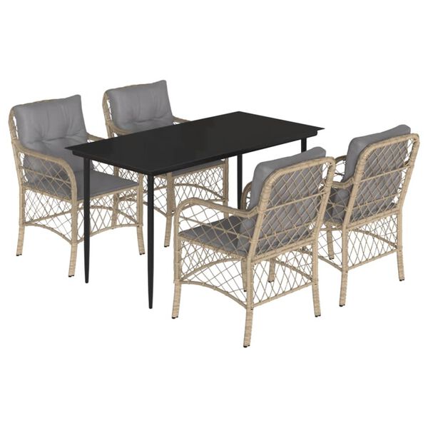 vidaXL Ensemble &agrave; manger de jardin coussins 5 pcs m&eacute;lange beige rotin