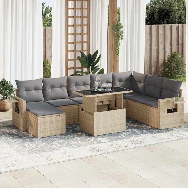 vidaXL Salon de jardin avec coussins 9 pcs beige r&eacute;sine tress&eacute;e
