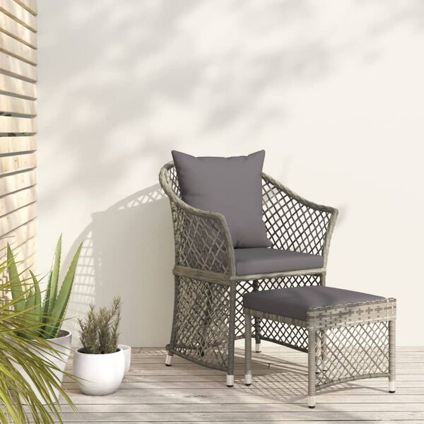 vidaXL Salon de jardin 2 pcs avec coussins Gris R&eacute;sine tress&eacute;e