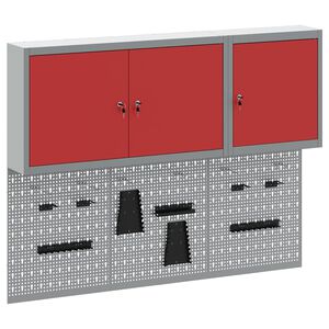 vidaXL Ensemble d'armoires &agrave; outils avec &eacute;tag&egrave;re 5 pi&egrave;ces Rouge