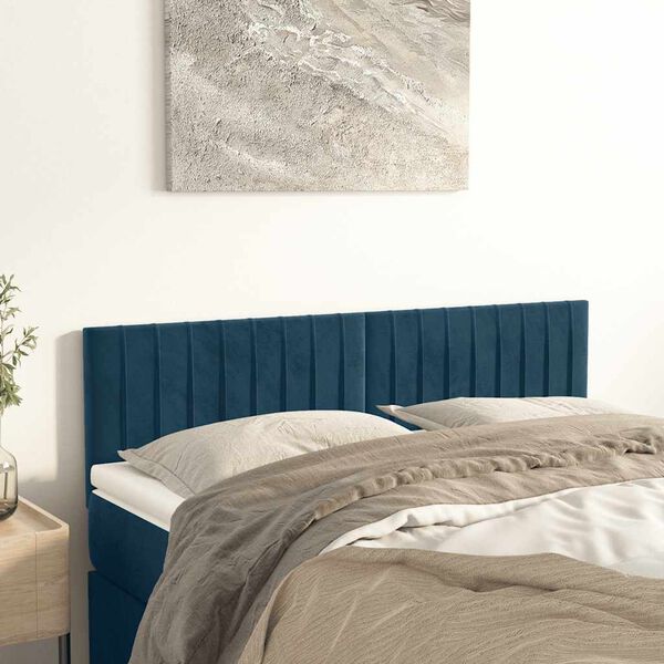 vidaXL T&ecirc;tes de lit Bleu fonc&eacute; 144 x 5 x 78/88 cm Velours