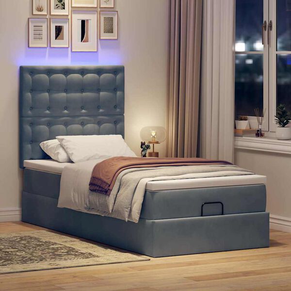 vidaXL Cadre de lit ottoman avec matelas gris fonc&eacute; 80x200 cm velours