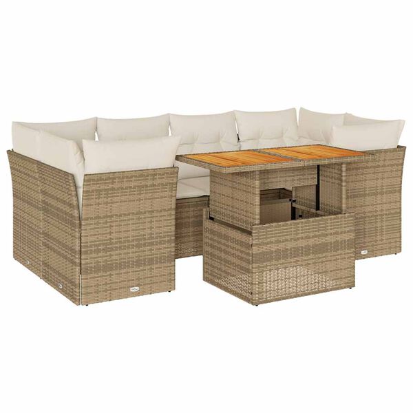 vidaXL Salon de jardin avec coussins 7 pcs beige r&eacute;sine tress&eacute;e