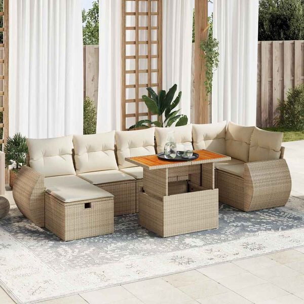 vidaXL Salon de jardin avec coussins 5 pcs beige r&eacute;sine tress&eacute;e acacia