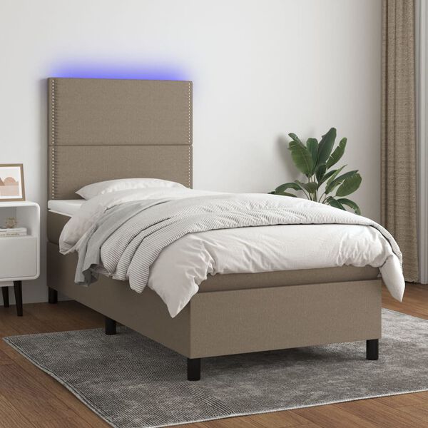 vidaXL Sommier &agrave; lattes de lit et matelas et LED Taupe 90x200 cm Tissu
