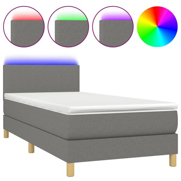 vidaXL Sommier &agrave; lattes de lit avec matelas et LED Gris fonc&eacute; 80x200cm
