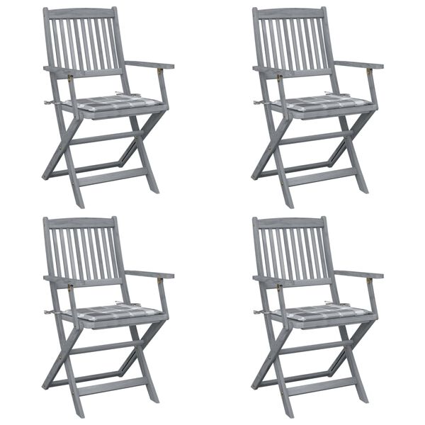 vidaXL Chaises pliables d'extérieur lot de 4 et coussins Bois d'acacia
