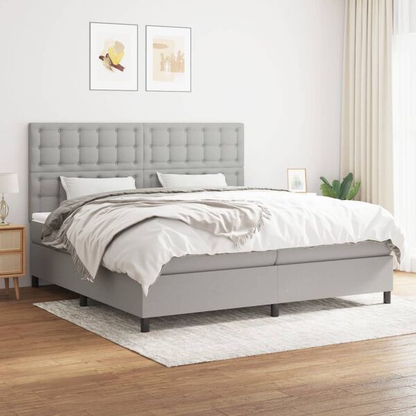 vidaXL Sommier &agrave; lattes de lit avec matelas Gris clair 200x200cm Tissu