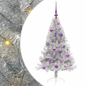 vidaXL Sapin de No&euml;l artificiel pr&eacute;-&eacute;clair&eacute; Argent 120 cm PET