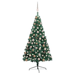 vidaXL Demi-arbre de No&euml;l artificiel pr&eacute;-&eacute;clair&eacute; et boules vert 120 cm