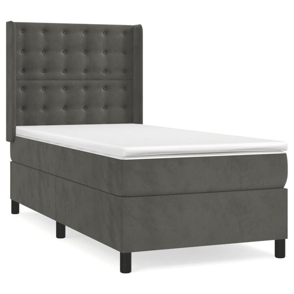 vidaXL Sommier &agrave; lattes de lit et matelas Gris fonc&eacute; 90x200 cm Velours