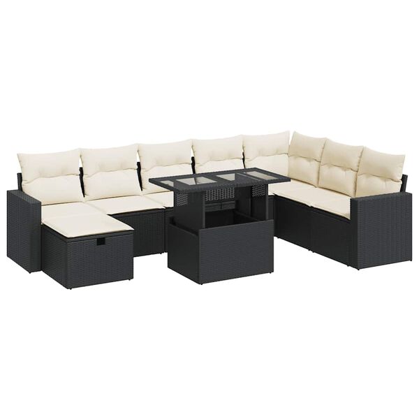 vidaXL Salon de jardin 9 pcs avec coussins noir r&eacute;sine tress&eacute;e