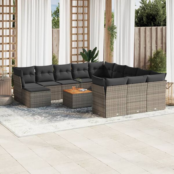 vidaXL Salon de jardin avec coussins 13 pcs gris r&eacute;sine tress&eacute;e